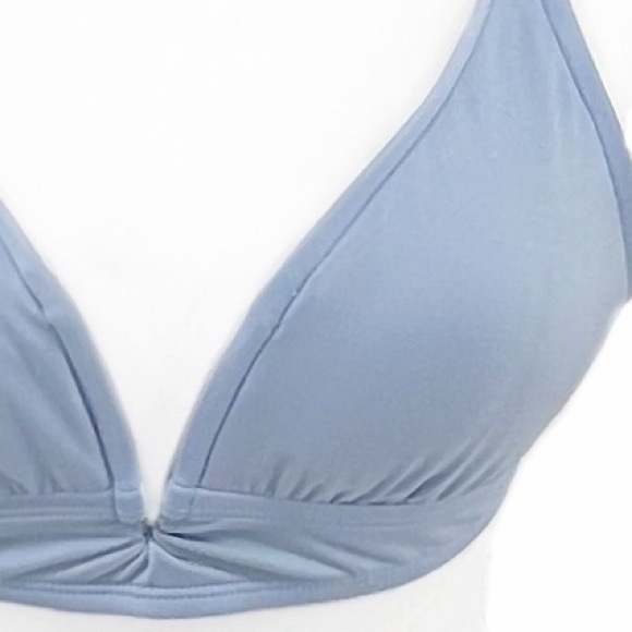 Kona Sol Light Blue Deep Plunging V Wired Halter Tie Padded Pinup Bikini Top S - Picture 2 of 4